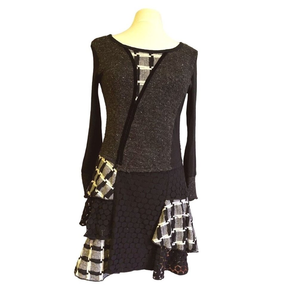 Women's Unique Sweater Dress with Mixed Textiles
